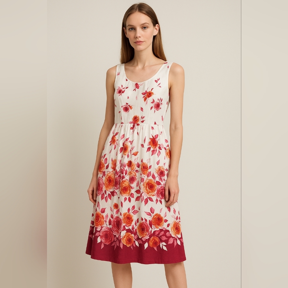 Elegant Floral Midi Dress - Red and White Size 4X Used
